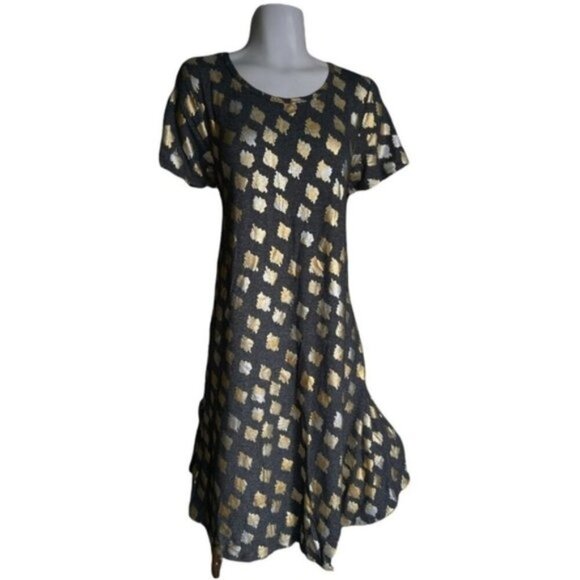 Lularoa small metallic Carly dress gray and metallic gold - Picture 1 of 9